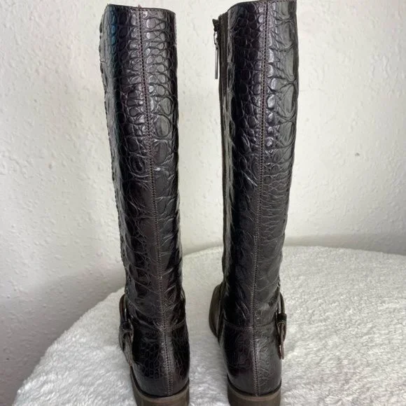 Ladies Donald J Pliner Brown Suede Alligator Knee High Zip Up Boots Size: 6.5 M - Picture 10 of 16